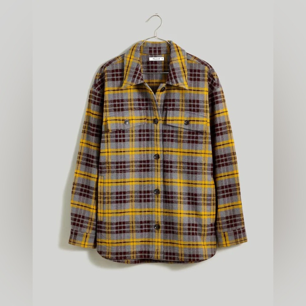 NWT Madewell Button-Up Shirt in Gold and Gray Plaid - Plus 2X